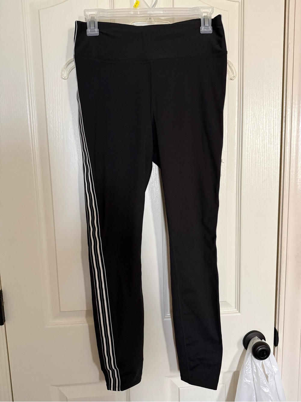 Avia Black Leggings with White Side Stripes